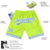 Custom Neon Green Light Blue-White Authentic Throwback Basketball Shorts