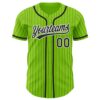 Custom Neon Green Black Pinstripe White Authentic Baseball Jersey
