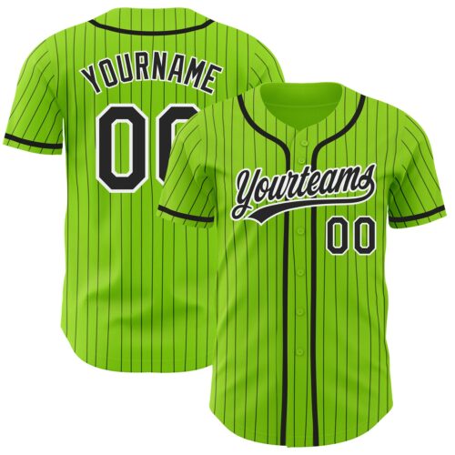 NeonGreen0134 Custom Neon Green Black Pinstripe White Authentic Baseball Jersey
