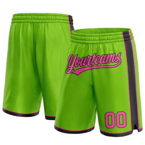 NeonGreen0136 Custom Neon Green Pink-Black Authentic Basketball Shorts