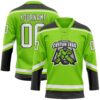 Custom Neon Green White-Black Hockey Lace Neck Jersey