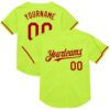 Custom Neon Green Red Mesh Authentic Throwback Baseball Jersey