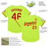 Custom Neon Green Red Mesh Authentic Throwback Baseball Jersey