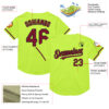 Custom Neon Green Crimson-Black Mesh Authentic Throwback Baseball Jersey