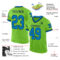 NeonGreen0240-1 Custom Neon Green Blue-Navy Mesh Authentic Throwback Football Jersey