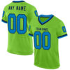 Custom Neon Green Blue-Navy Mesh Authentic Throwback Football Jersey