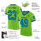 NeonGreen0241-1 Custom Neon Green Blue-Black Mesh Authentic Throwback Football Jersey