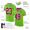 Custom Neon Green Maroon-White Mesh Authentic Throwback Football Jersey