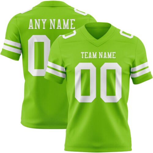 NeonGreen0327 Custom Neon Green White Authentic Football Jersey