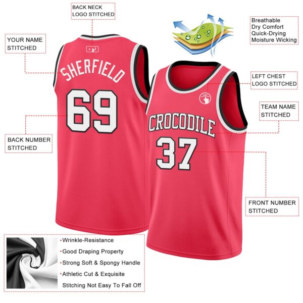 Custom Neon Pink White-Black Authentic Basketball Jersey