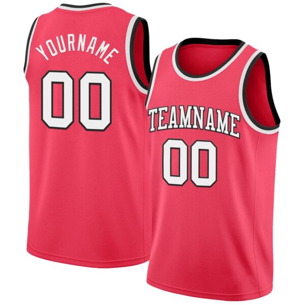 Custom Neon Pink White-Black Authentic Basketball Jersey