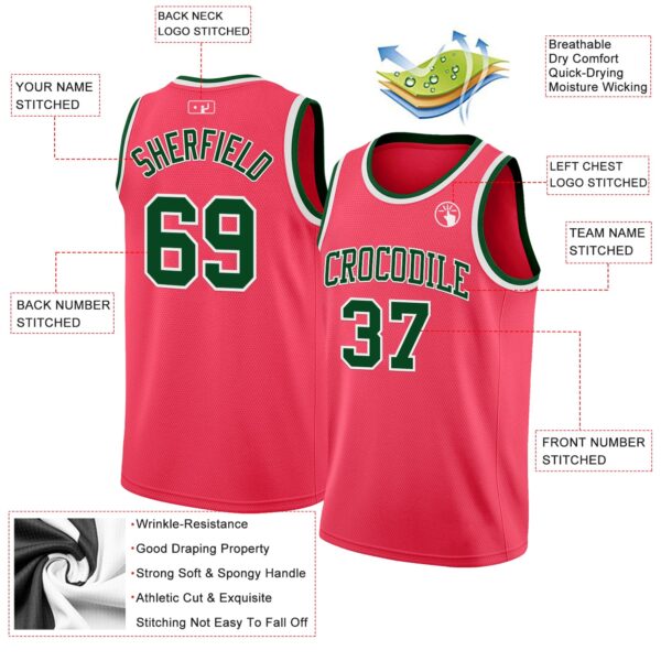 Custom Neon Pink Green-White Authentic Basketball Jersey