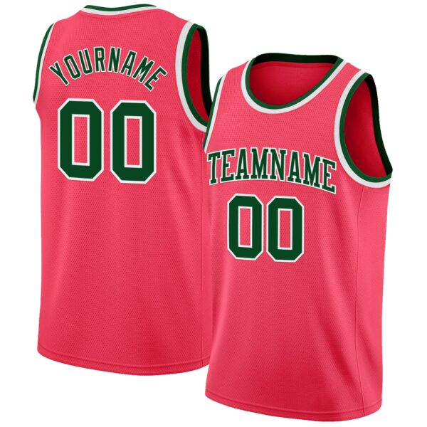 Custom Neon Pink Green-White Authentic Basketball Jersey