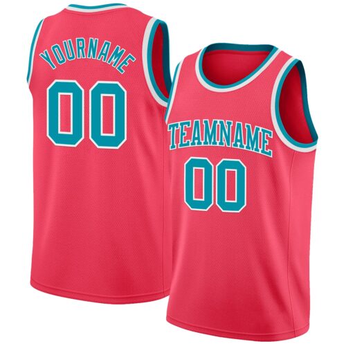 Custom Neon Pink Teal-White Authentic Basketball Jersey