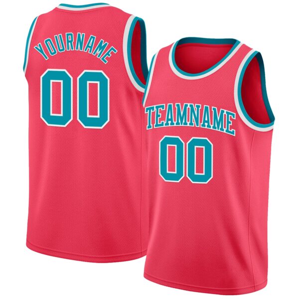 Custom Neon Pink Teal-White Authentic Basketball Jersey