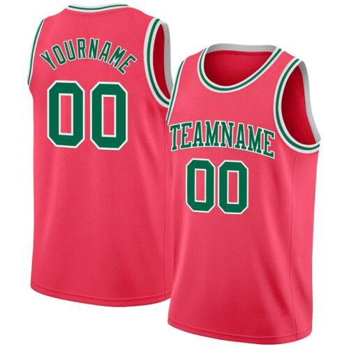 Custom Neon Pink Kelly Green-White Authentic Basketball Jersey