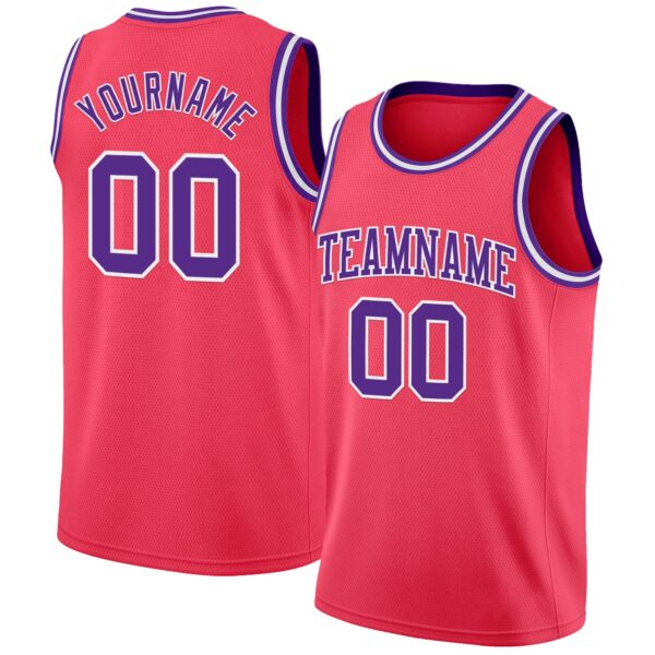 Custom Neon Pink Purple-White Authentic Basketball Jersey