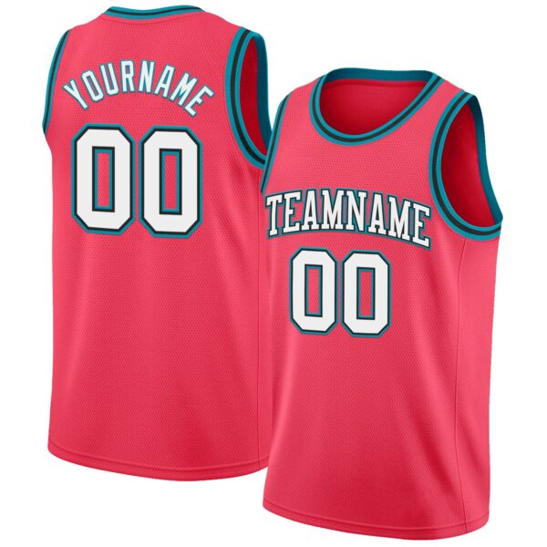 Custom Neon Pink White Black-Teal Authentic Basketball Jersey