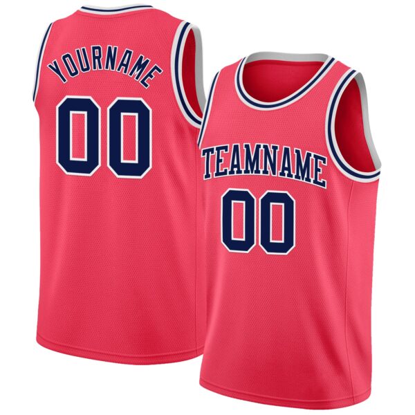 Custom Neon Pink Navy-White Authentic Basketball Jersey