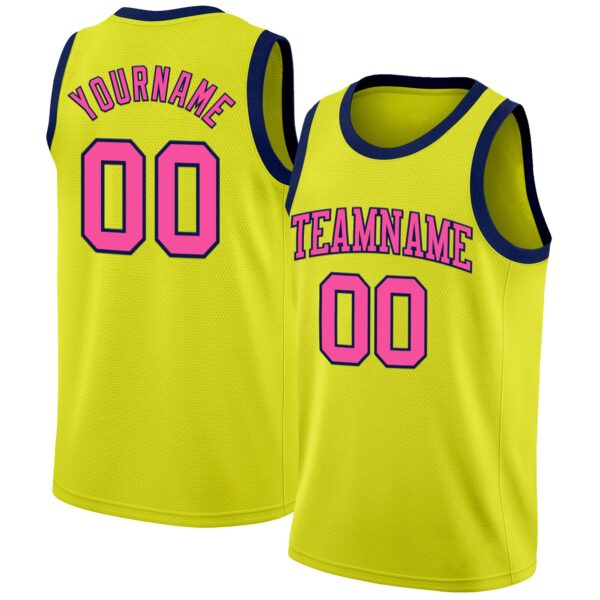 Custom Neon Yellow Pink-Navy Authentic Basketball Jersey