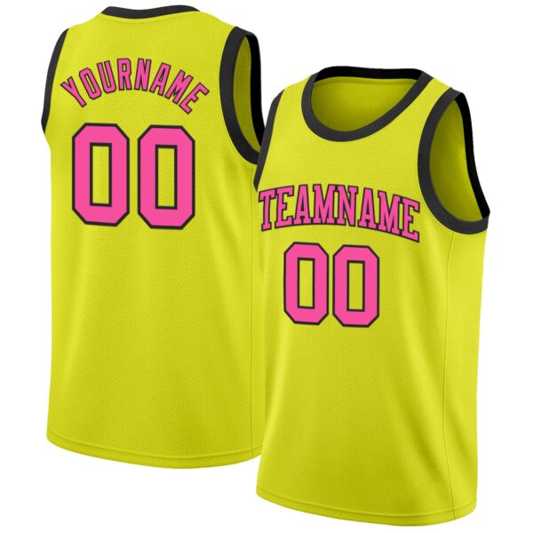 Custom Neon Yellow Pink-Black Authentic Basketball Jersey