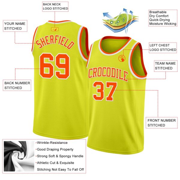 Custom Neon Yellow Orange-White Authentic Basketball Jersey