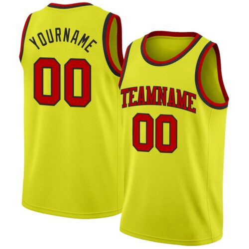 Custom Neon Yellow Red-Black Authentic Basketball Jersey