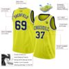 Custom Neon Yellow Navy-White Authentic Basketball Jersey