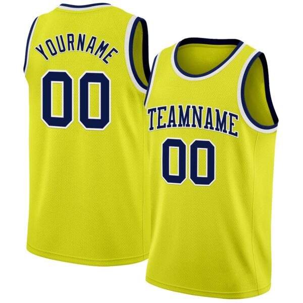 Custom Neon Yellow Navy-White Authentic Basketball Jersey