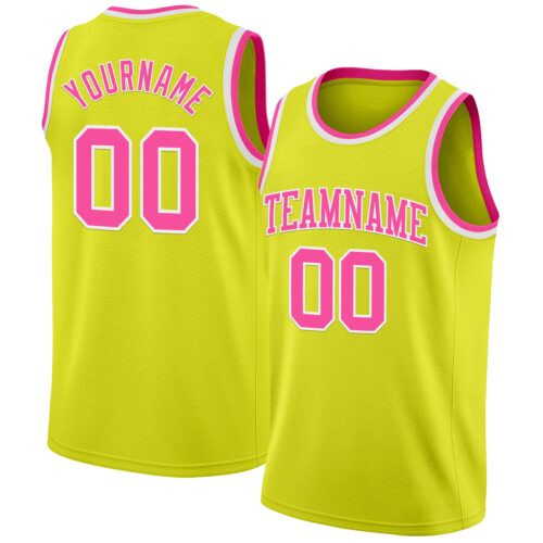 Custom Neon Yellow Pink-White Authentic Basketball Jersey