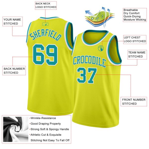 Custom Neon Yellow Teal-White Authentic Basketball Jersey