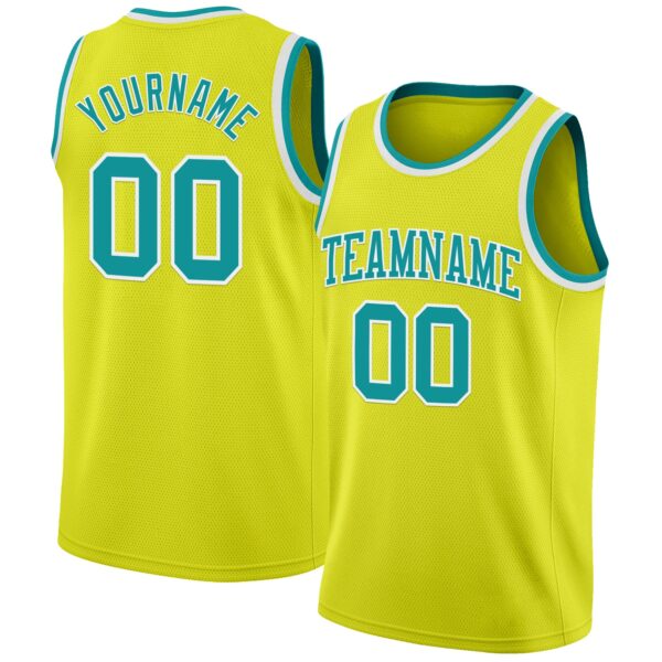 Custom Neon Yellow Teal-White Authentic Basketball Jersey