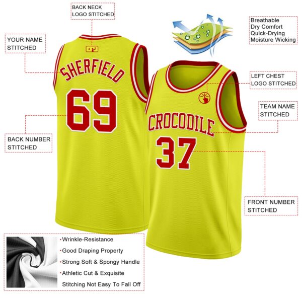 Custom Neon Yellow Red-White Authentic Basketball Jersey