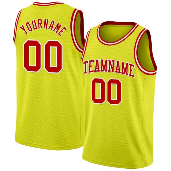 Custom Neon Yellow Red-White Authentic Basketball Jersey