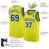 Custom Neon Yellow Royal-White Authentic Basketball Jersey
