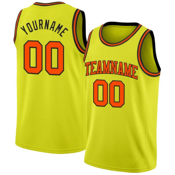 Custom Neon Yellow Orange-Black Authentic Basketball Jersey