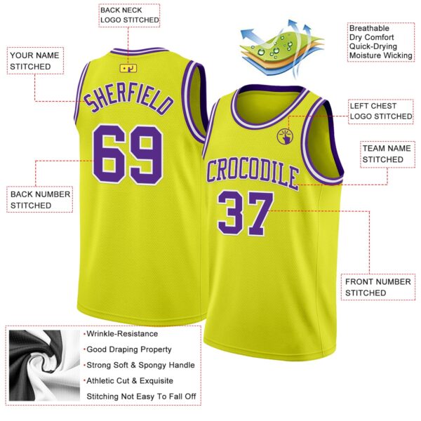 Custom Neon Yellow Purple-White Authentic Basketball Jersey