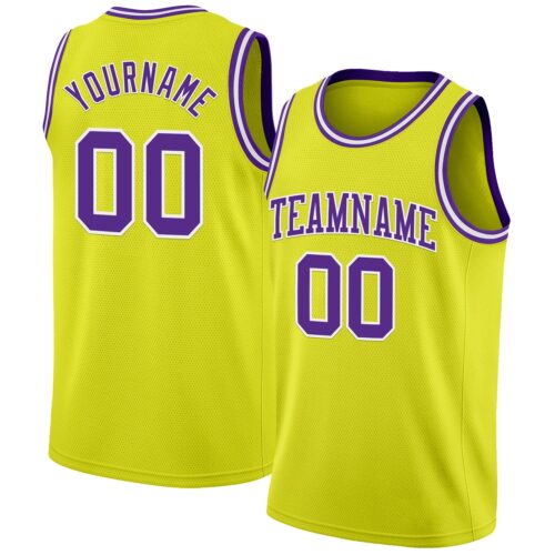 Custom Neon Yellow Purple-White Authentic Basketball Jersey