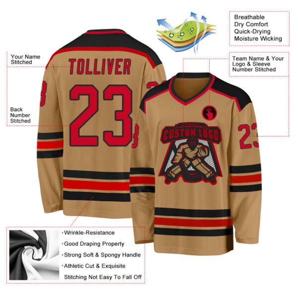 Custom Old Gold Red-Black Hockey Jersey