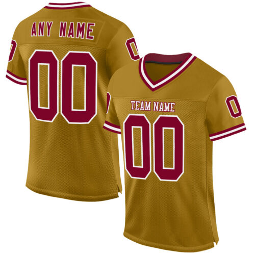 OldGold0114 Custom Old Gold Maroon-White Mesh Authentic Throwback Football Jersey