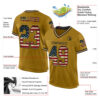 Custom Old Gold Vintage USA Flag-Black Mesh Authentic Throwback Football Jersey