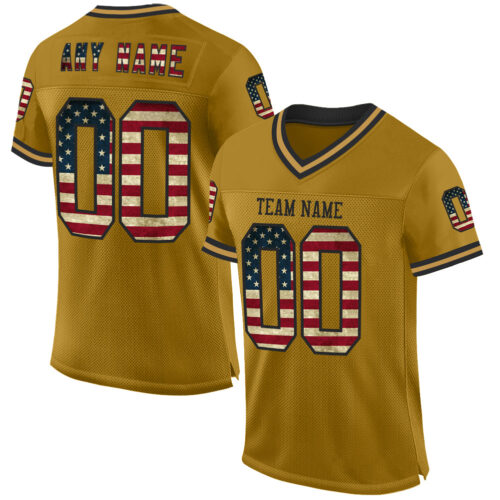 OldGold0116 Custom Old Gold Vintage USA Flag-Black Mesh Authentic Throwback Football Jersey