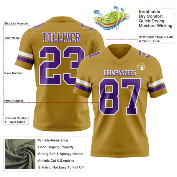 Custom Old Gold Purple-White Authentic Football Jersey