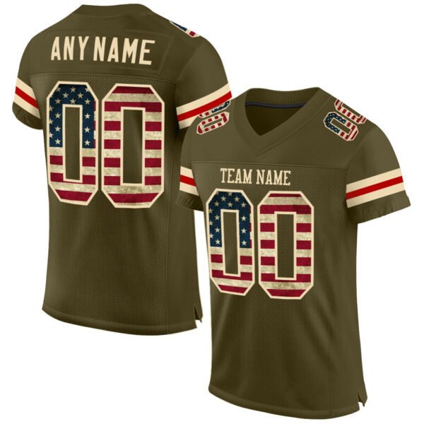 Olive0076_0206965d-0514-4586-93de-af8d9ff5acf9 Custom Olive Vintage USA Flag-Cream Mesh Authentic Salute To Service Football Jersey