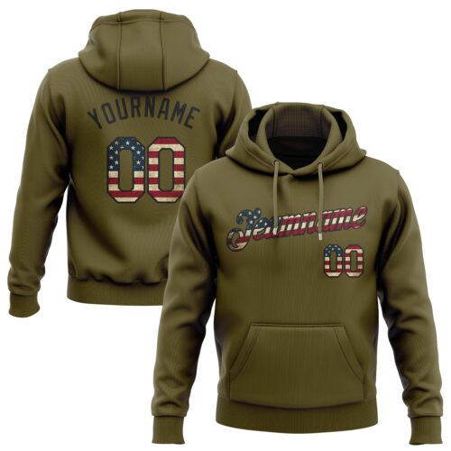 Olive0122 Custom Stitched Olive Vintage USA Flag-Black Sports Pullover Sweatshirt Salute To Service Hoodie