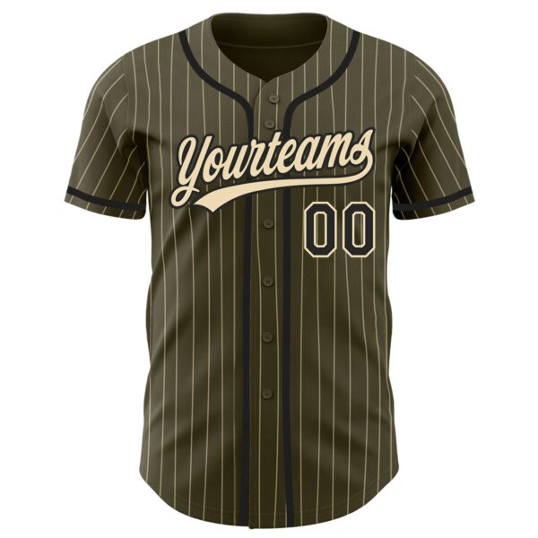 Custom Olive City Cream Pinstripe Black Authentic Salute To Service Baseball Jersey