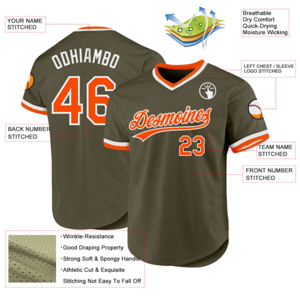 Custom Olive Orange-White Authentic Throwback Salute To Service Baseball Jersey