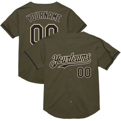 Olive0287 Custom Olive Black-Cream Mesh Authentic Throwback Salute To Service Baseball Jersey