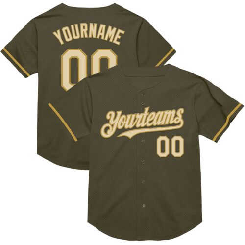 Olive0288 Custom Olive Cream-Old Gold Mesh Authentic Throwback Salute To Service Baseball Jersey