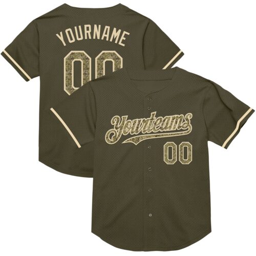 Olive0290 Custom Olive Camo-Cream Mesh Authentic Throwback Salute To Service Baseball Jersey